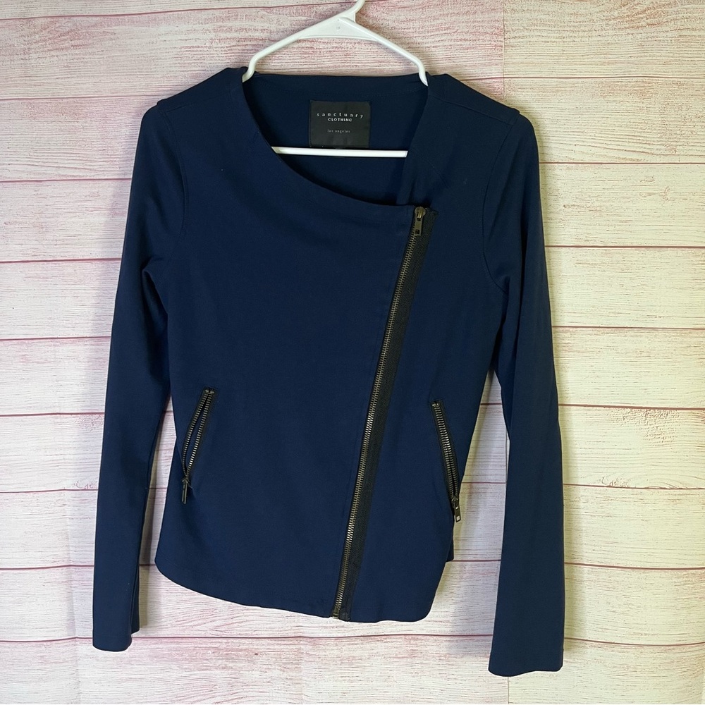 Sanctuary Clothing Los Angeles Navy Blue Asymmetrical Zipper Jacket Size Small